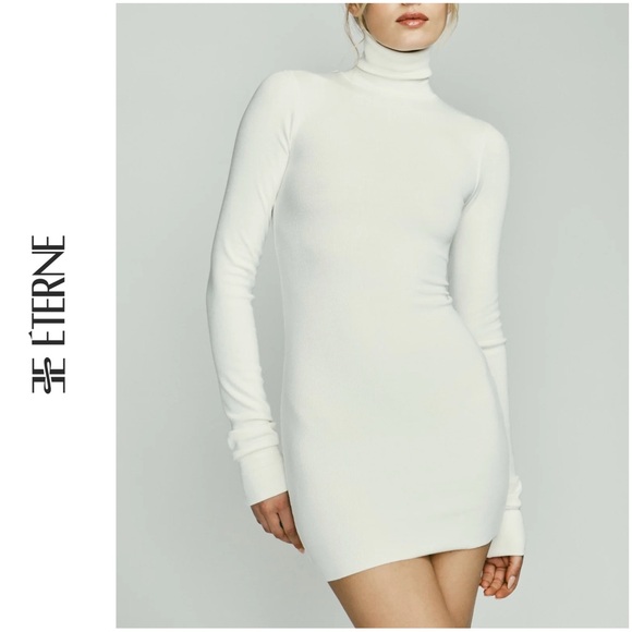 Eterne Dresses & Skirts - NWT ETERNE SZ M Bodycon Buttery Long Sleeve Turtleneck Mini Dress Cream $195